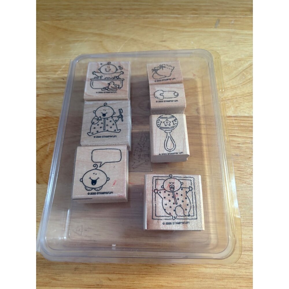 Stampin Up! Baby-Theme set of Wood Mount Rubber Stamps Rattle Birth Announcement